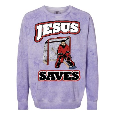 Jesus Saves Hockey Goalie Colorblast Crewneck Sweatshirt