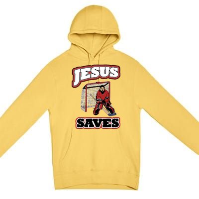 Jesus Saves Hockey Goalie Premium Pullover Hoodie