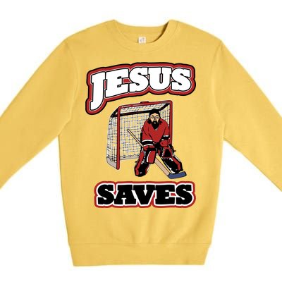 Jesus Saves Hockey Goalie Premium Crewneck Sweatshirt