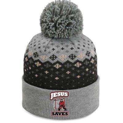 Jesus Saves Hockey Goalie The Baniff Cuffed Pom Beanie