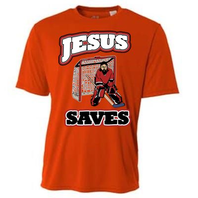 Jesus Saves Hockey Goalie Cooling Performance Crew T-Shirt