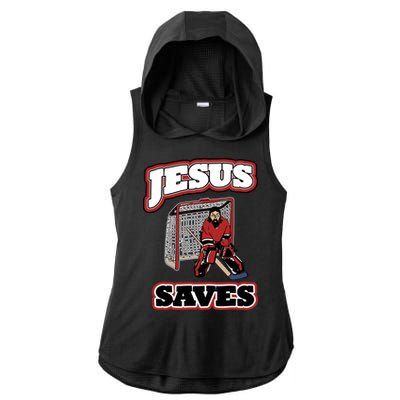 Jesus Saves Hockey Goalie Ladies PosiCharge Tri-Blend Wicking Draft Hoodie Tank