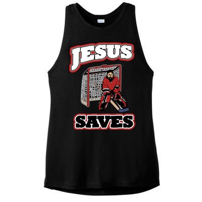 Jesus Saves Hockey Goalie Ladies PosiCharge Tri-Blend Wicking Tank