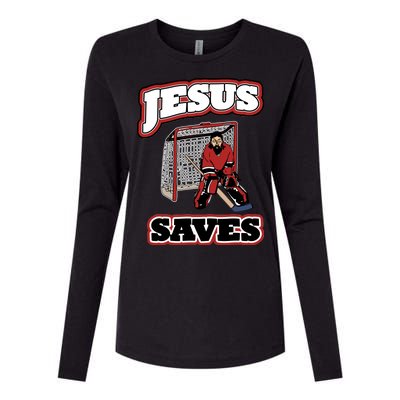 Jesus Saves Hockey Goalie Womens Cotton Relaxed Long Sleeve T-Shirt