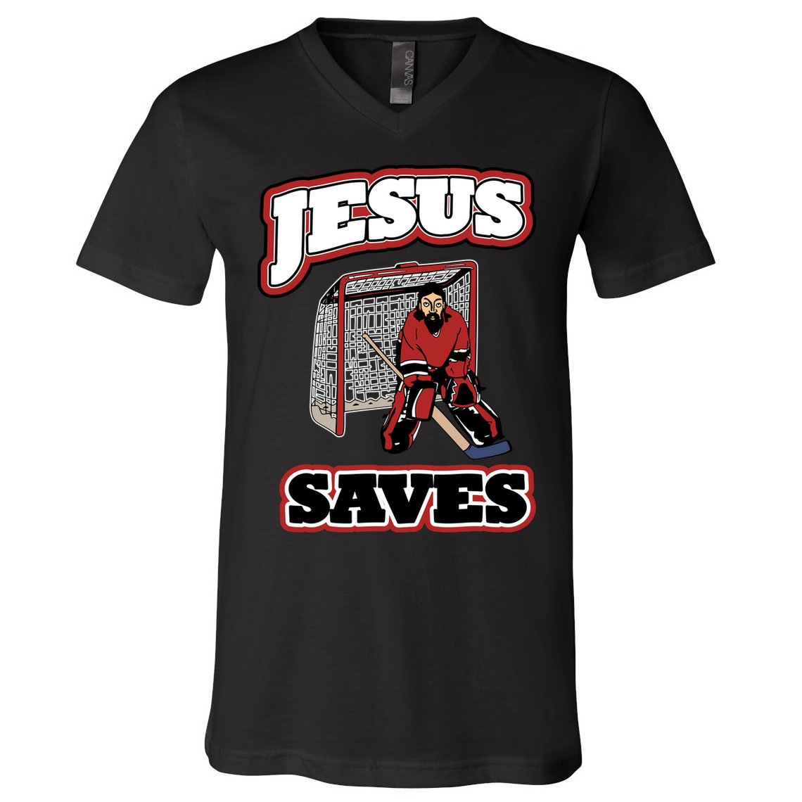 Jesus Saves Hockey Goalie V-Neck T-Shirt