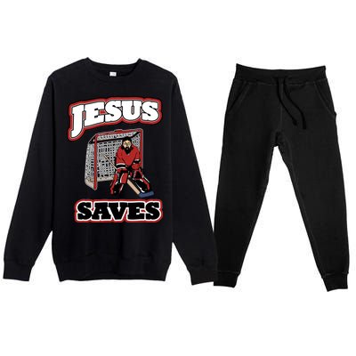 Jesus Saves Hockey Goalie Premium Crewneck Sweatsuit Set