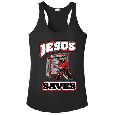 Jesus Saves Hockey Goalie Ladies PosiCharge Competitor Racerback Tank