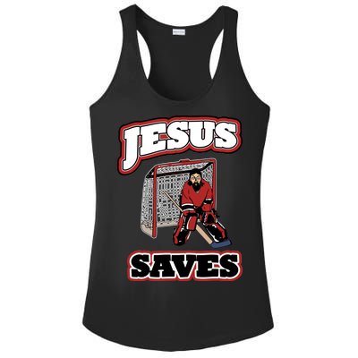 Jesus Saves Hockey Goalie Ladies PosiCharge Competitor Racerback Tank