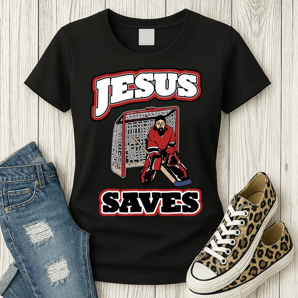 Jesus Saves Hockey Goalie Womens T-Shirt