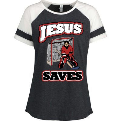 Jesus Saves Hockey Goalie Enza Ladies Jersey Colorblock Tee