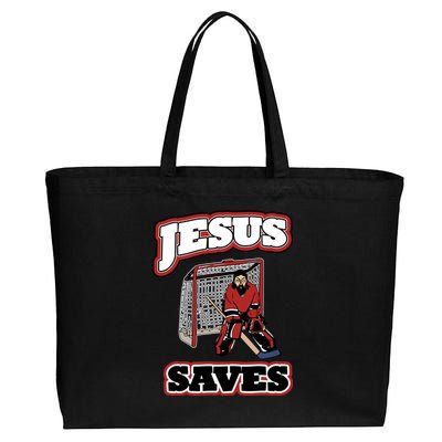 Jesus Saves Hockey Goalie Cotton Canvas Jumbo Tote