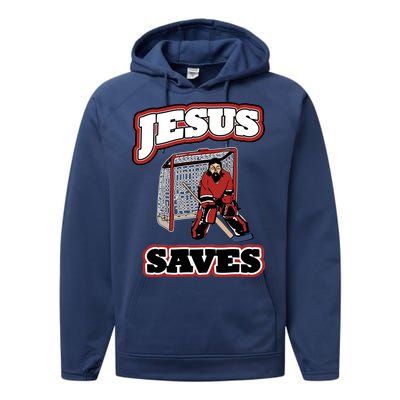 Jesus Saves Hockey Goalie Performance Fleece Hoodie