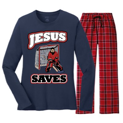 Jesus Saves Hockey Goalie Women's Long Sleeve Flannel Pajama Set 