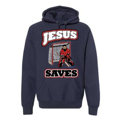 Jesus Saves Hockey Goalie Premium Hoodie