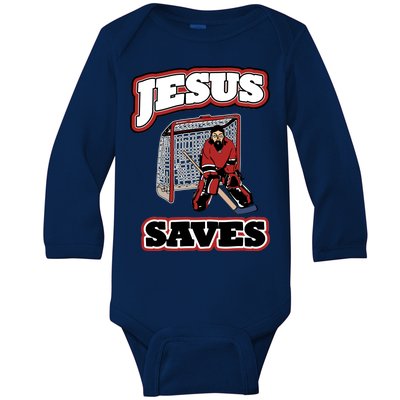 Jesus Saves Hockey Goalie Baby Long Sleeve Bodysuit