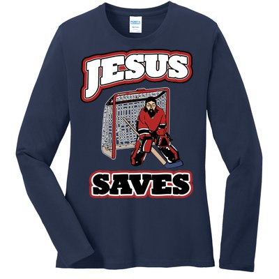 Jesus Saves Hockey Goalie Ladies Long Sleeve Shirt