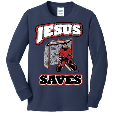 Jesus Saves Hockey Goalie Kids Long Sleeve Shirt