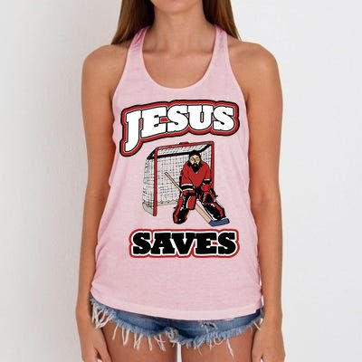 Jesus Saves Hockey Goalie Women's Knotted Racerback Tank