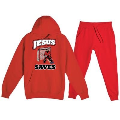 Jesus Saves Hockey Goalie Premium Hooded Sweatsuit Set