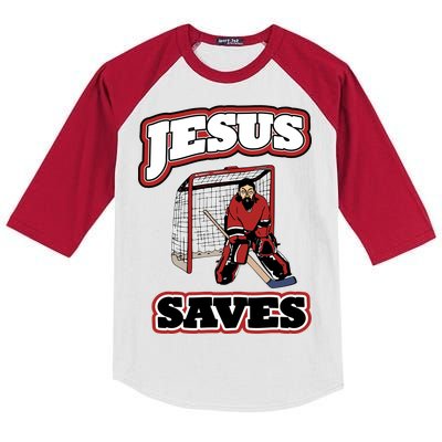 Jesus Saves Hockey Goalie Kids Colorblock Raglan Jersey