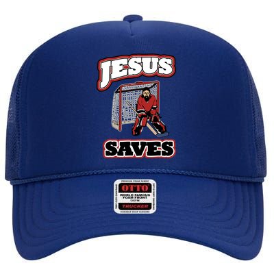 Jesus Saves Hockey Goalie High Crown Mesh Back Trucker Hat