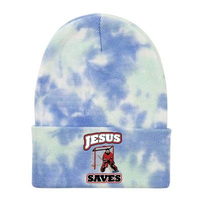 Jesus Saves Hockey Goalie Tie Dye 12in Knit Beanie