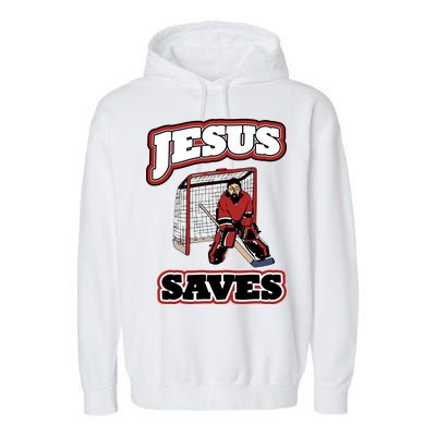 Jesus Saves Hockey Goalie Garment-Dyed Fleece Hoodie