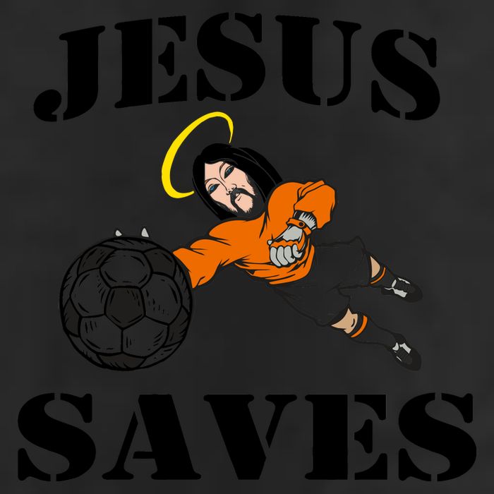 Jesus Saves Soccer Goalie 7 Panel Mesh Trucker Snapback Hat