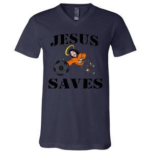 Jesus Saves Soccer Goalie V-Neck T-Shirt