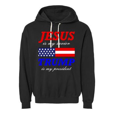 Jesus Savior Trump President Garment-Dyed Fleece Hoodie