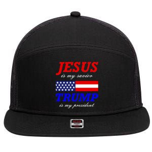 Jesus Savior Trump President 7 Panel Mesh Trucker Snapback Hat