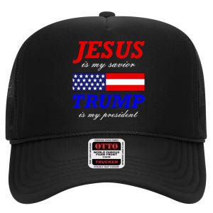 Jesus Savior Trump President High Crown Mesh Back Trucker Hat