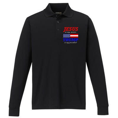 Jesus Savior Trump President Performance Long Sleeve Polo