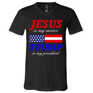 Jesus Savior Trump President V-Neck T-Shirt