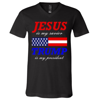 Jesus Savior Trump President V-Neck T-Shirt