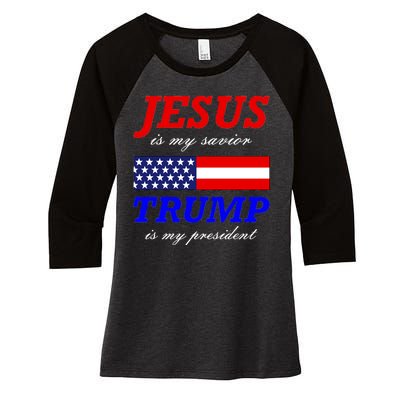 Jesus Savior Trump President Women's Tri-Blend 3/4-Sleeve Raglan Shirt