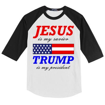Jesus Savior Trump President Kids Colorblock Raglan Jersey