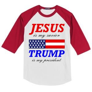 Jesus Savior Trump President Kids Colorblock Raglan Jersey