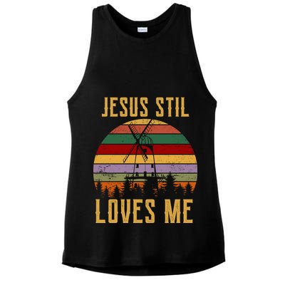 Jesus Still Loves Me Vintage Windmill Ladies PosiCharge Tri-Blend Wicking Tank