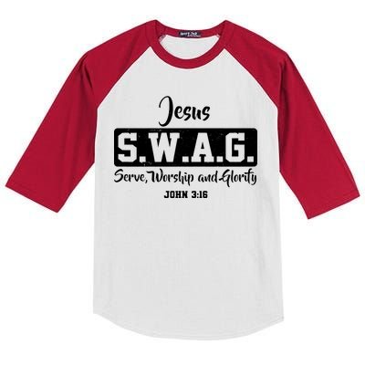 Jesus SWAG Serve Worship And Glorify John 3:16 Kids Colorblock Raglan Jersey