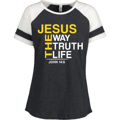 Jesus The Way Truth Life John 14:6 Enza Ladies Jersey Colorblock Tee