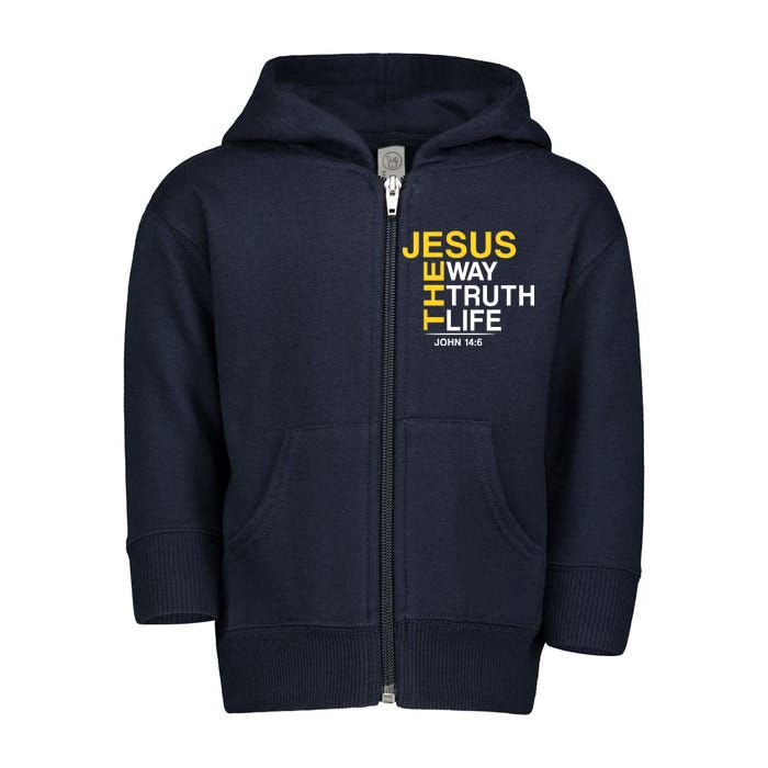 Jesus The Way Truth Life John 14:6 Toddler Zip Fleece Hoodie