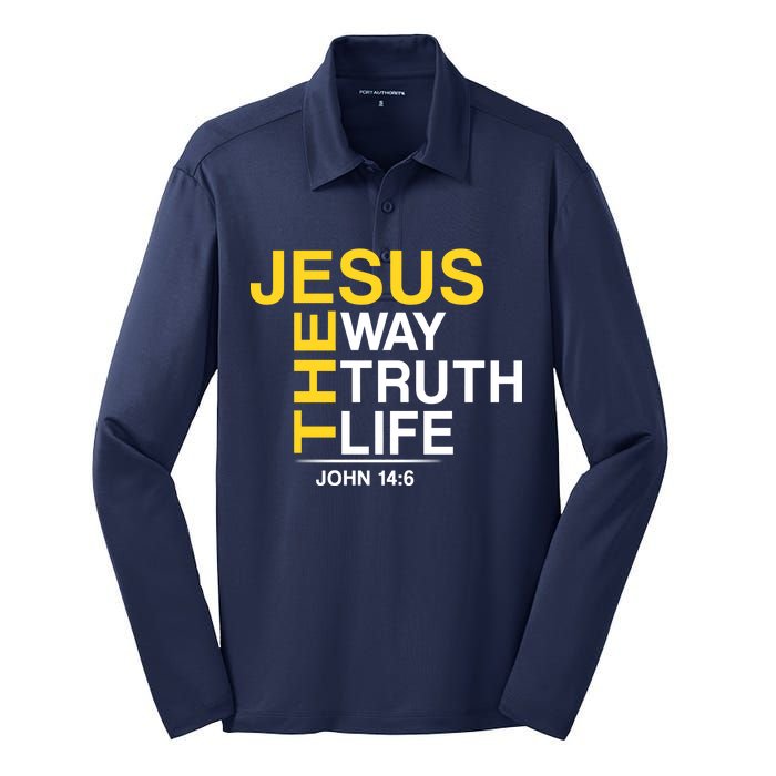 Jesus The Way Truth Life John 14:6 Silk Touch Performance Long Sleeve Polo