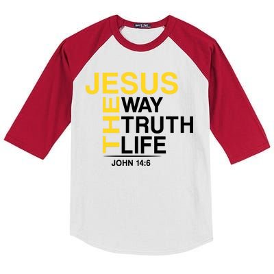 Jesus The Way Truth Life John 14:6 Kids Colorblock Raglan Jersey