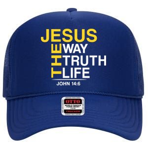 Jesus The Way Truth Life John 14:6 High Crown Mesh Back Trucker Hat