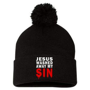 Jesus Washed Away My Sin Pom Pom 12in Knit Beanie