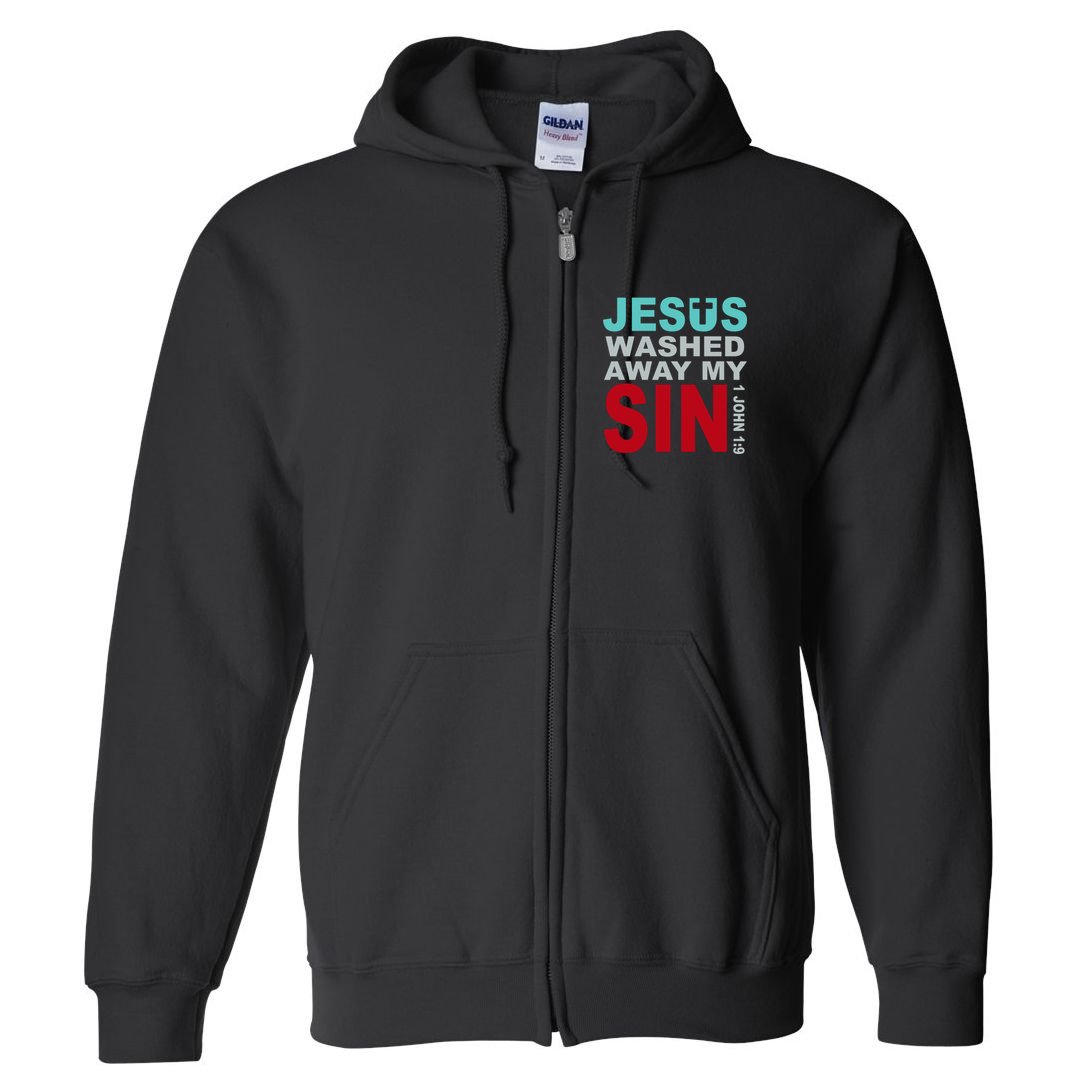 Jesus Washed Away My Sin John 1:9 Full Zip Hoodie