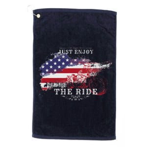 Just Enjoy The Ride Motorcycle Usa Flag Distressed Retro Platinum Collection Golf Towel