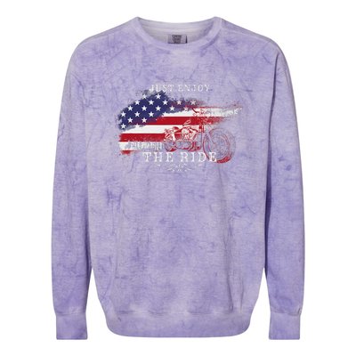 Just Enjoy The Ride Motorcycle Usa Flag Distressed Colorblast Crewneck Sweatshirt