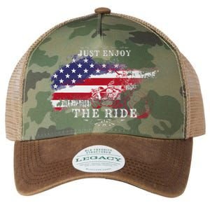 Just Enjoy The Ride Motorcycle Usa Flag Distressed Legacy Tie Dye Trucker Hat